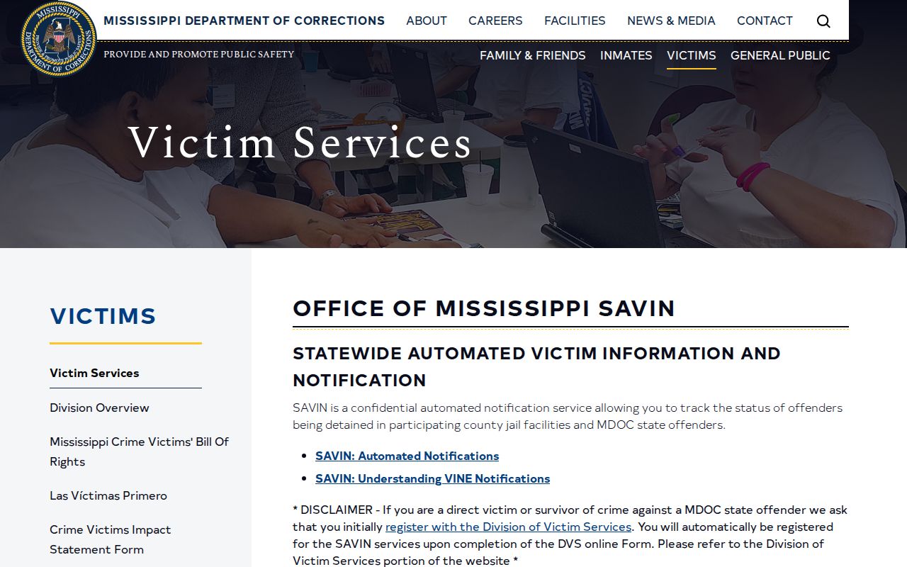 Mississippi SAVIN coverage for a Greene County VINE inmate check